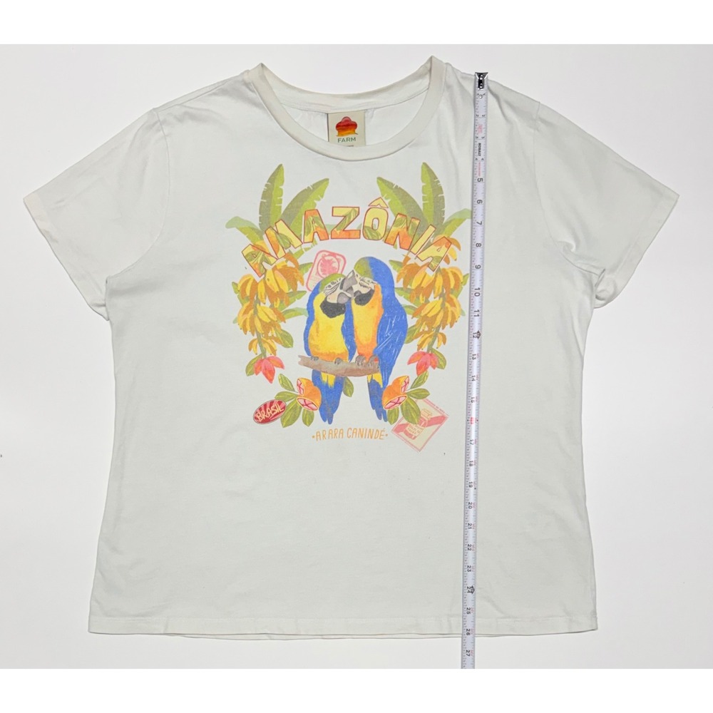 Farm Rio Amazonia Arara Caninde Graphic T-Shirt White XL Tropical Macaw Brazil